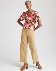 Chico's | Floral Petal-Sleeve Voop Neck Tee/ Cacao