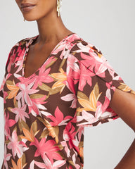 Chico's | Floral Petal-Sleeve Voop Neck Tee/ Cacao