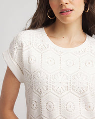 Chico's | Crocheted Cotton-Blend Shirt/ Ecru