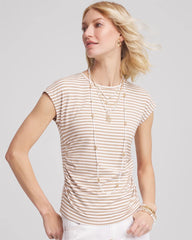 Chico's | Neutral Striped Cap Sleeve Dolman Tee/ Cafe Aroma