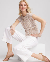 Chico's | Neutral Striped Cap Sleeve Dolman Tee/ Cafe Aroma