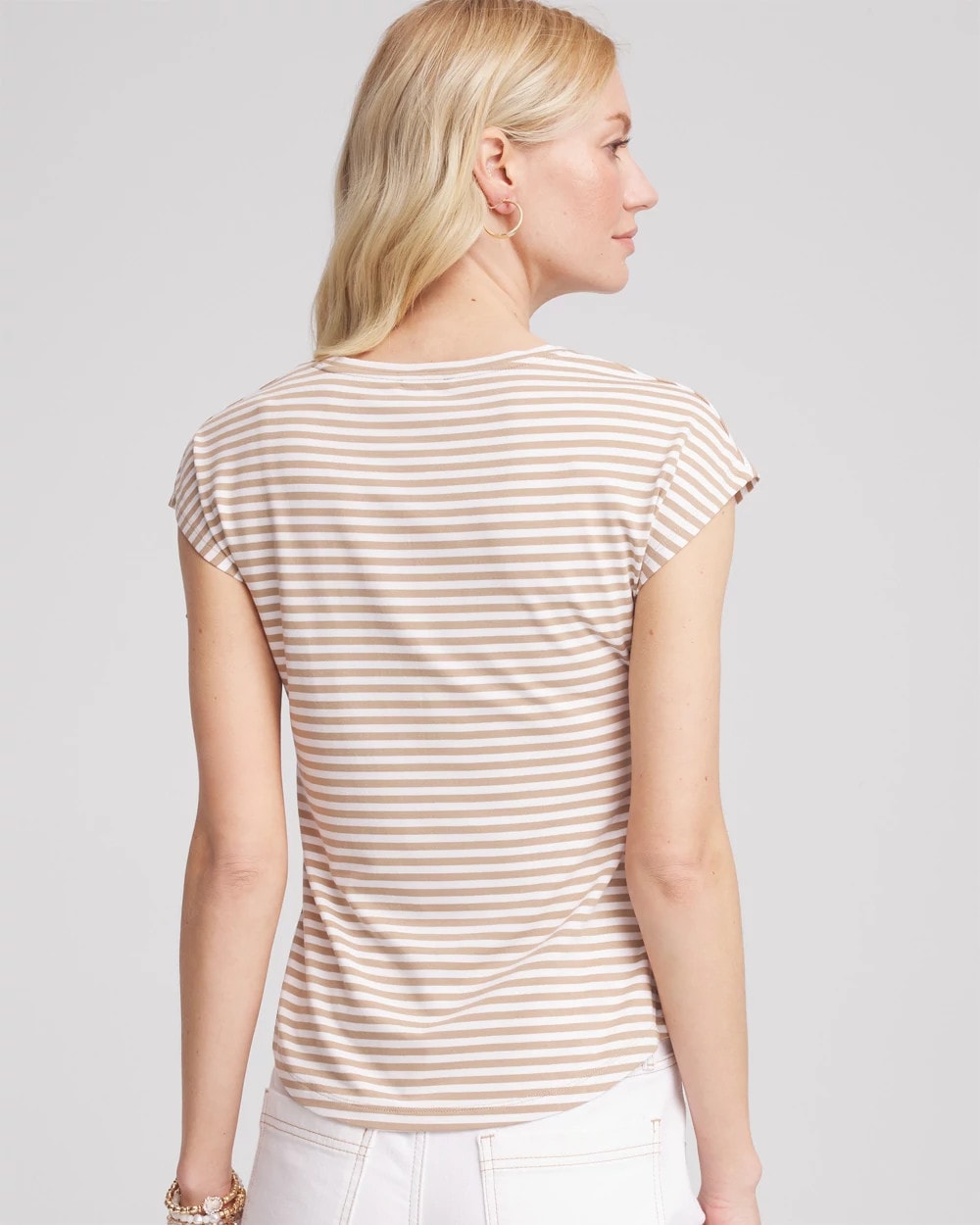 Chico's | Neutral Striped Cap Sleeve Dolman Tee/ Cafe Aroma