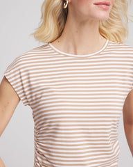 Chico's | Neutral Striped Cap Sleeve Dolman Tee/ Cafe Aroma