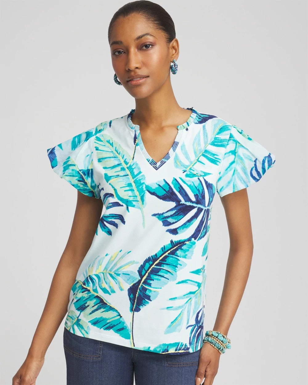 Chico's | Notch Neck Cap Sleeve Tee/ Paradiso Blue