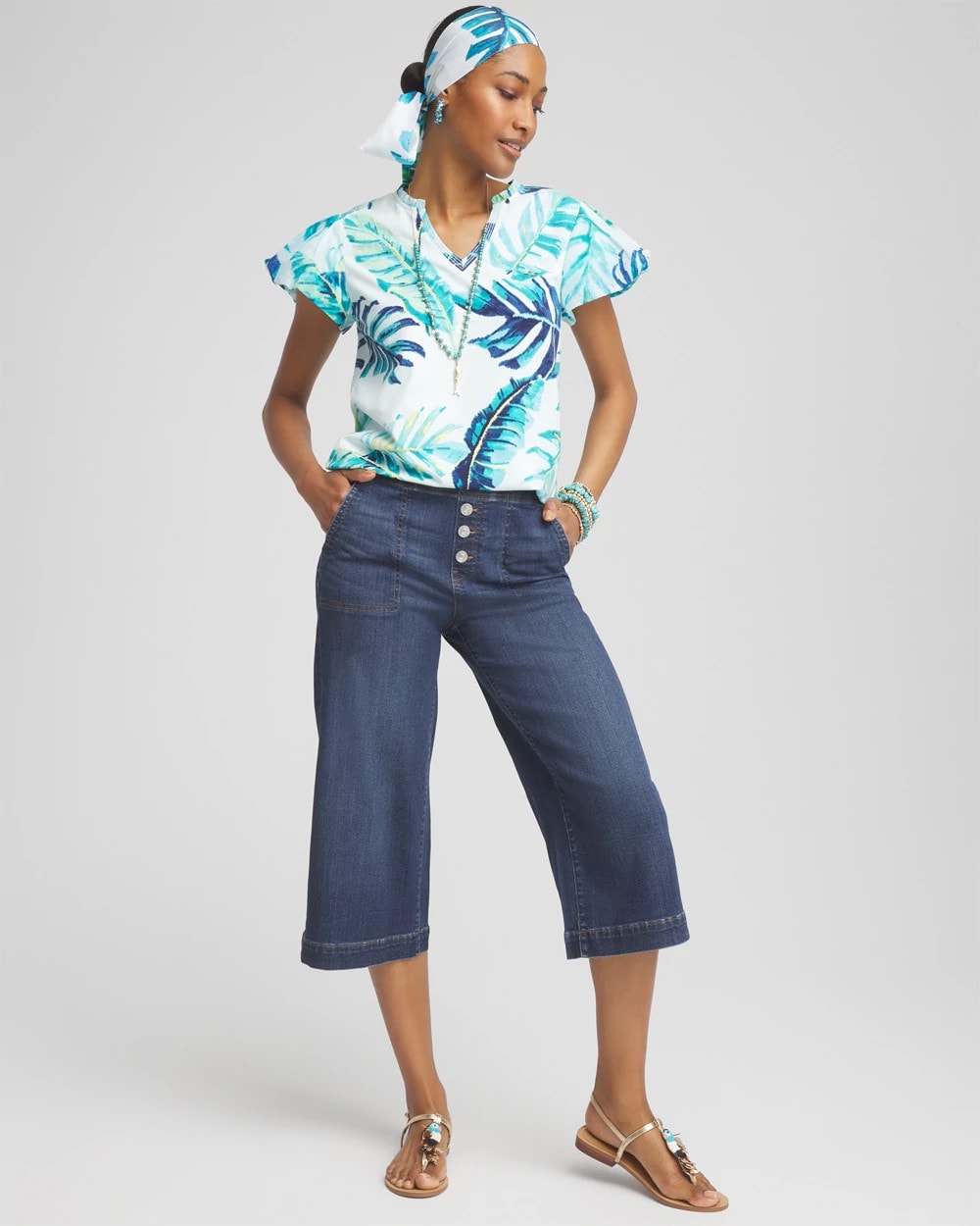 Chico's | Notch Neck Cap Sleeve Tee/ Paradiso Blue
