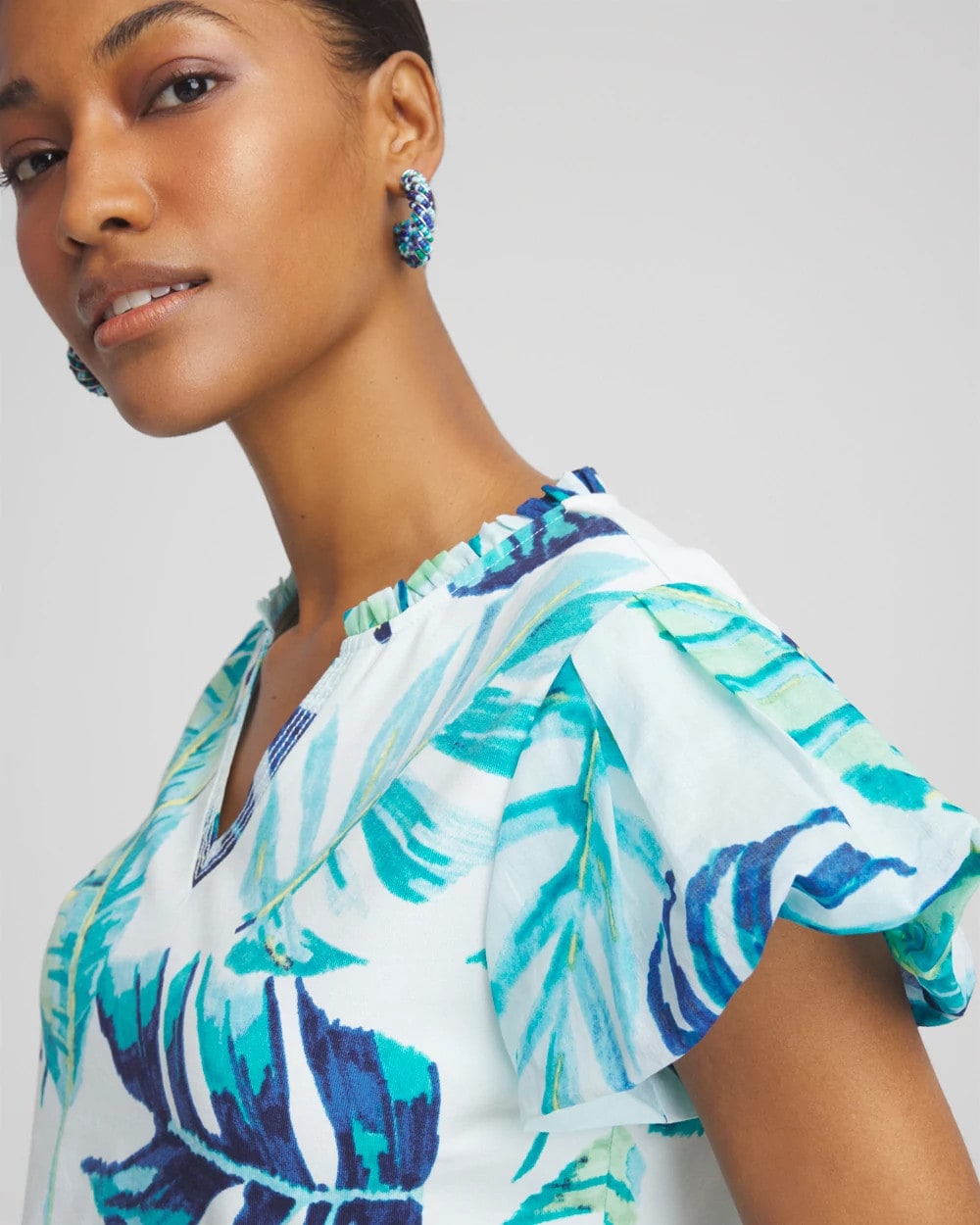 Chico's | Notch Neck Cap Sleeve Tee/ Paradiso Blue