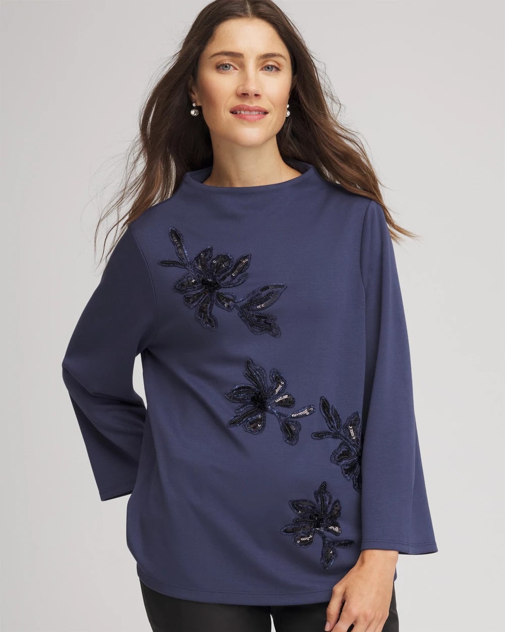 Chico's | Embellished Structured Top/ Indigo Sky
