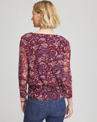 Chico's | Paisley Textured Banded-Hem Top/ Deep Chianti
