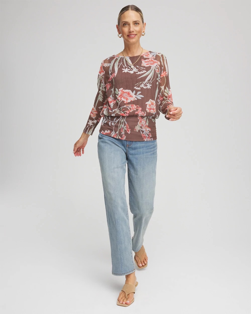 Chico's | Textured Banded-Hem Top/ Dried Mushroom