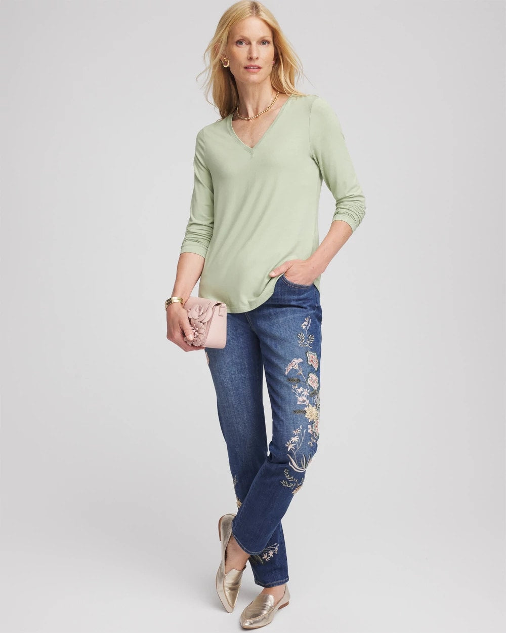 Chico's | Touch of Cool™ V-Neck Layering Tee/ Sage Meadow