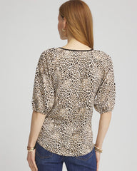 Chico's | Leopard Braided Linen Top/ Ecru