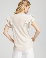 Chico's | Embroidered Flutter-Sleeve Tee/ River Rock