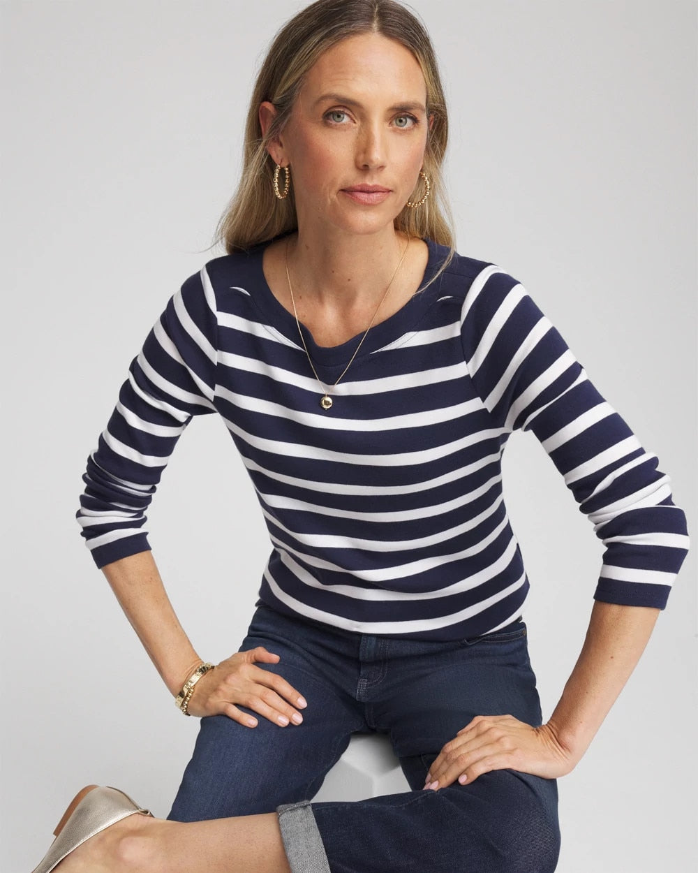 Chico's | Stretch Cotton Boatneck Tunic/ Passport Blue