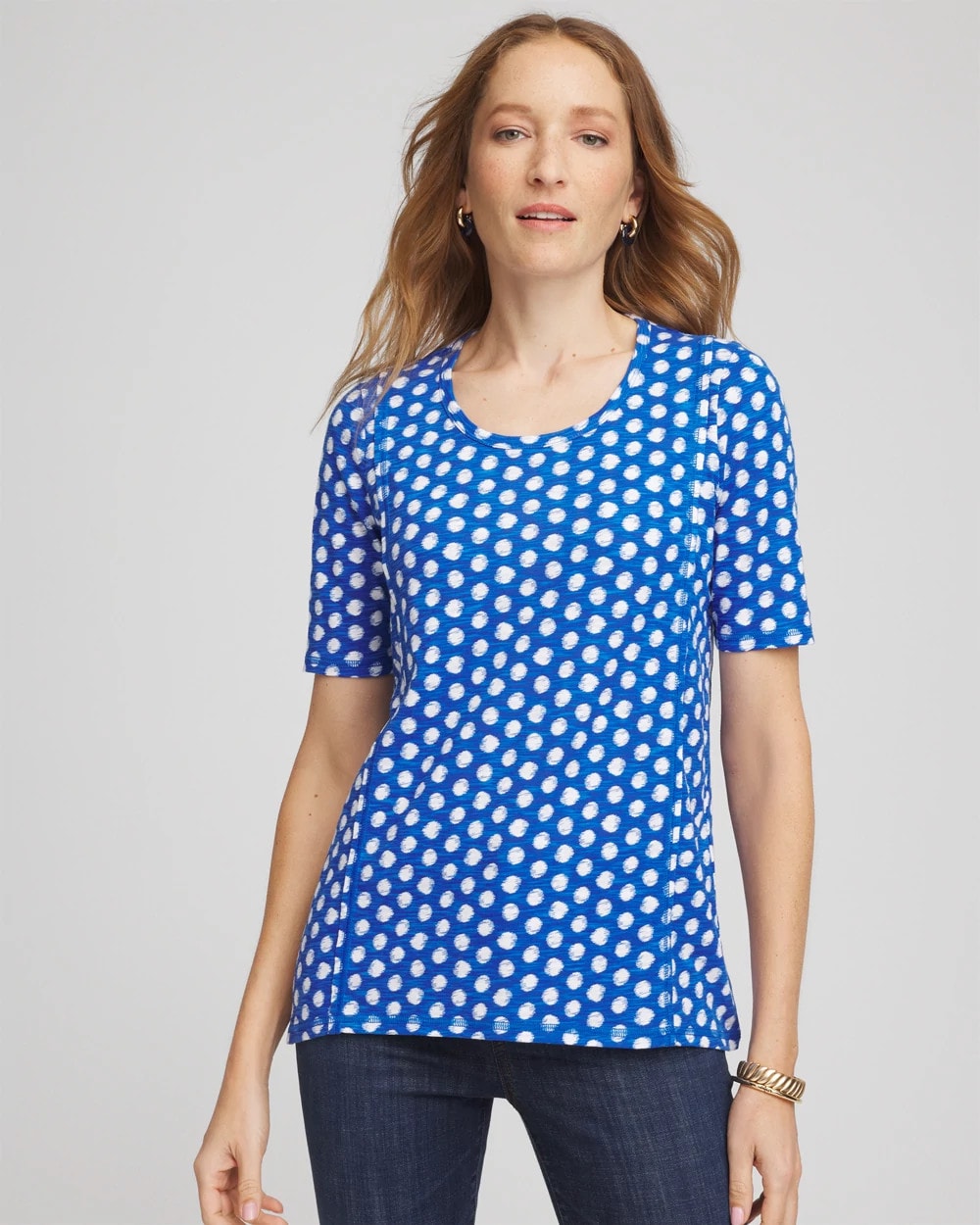 Chico's | Printed Slub Short Sleeve Tee/ Azure
