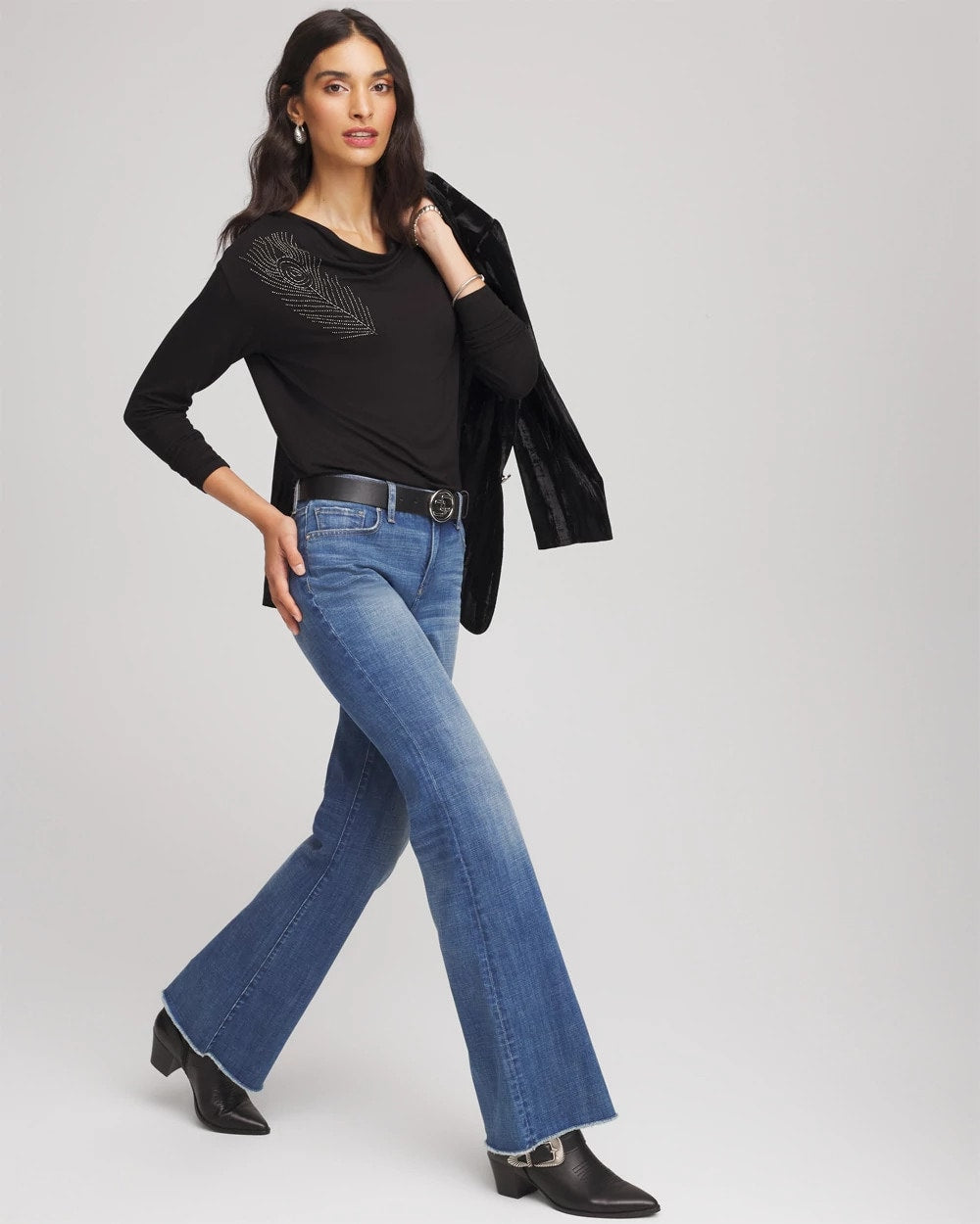 Chico's | Embellished Cowlneck Dolman Tee/ Black