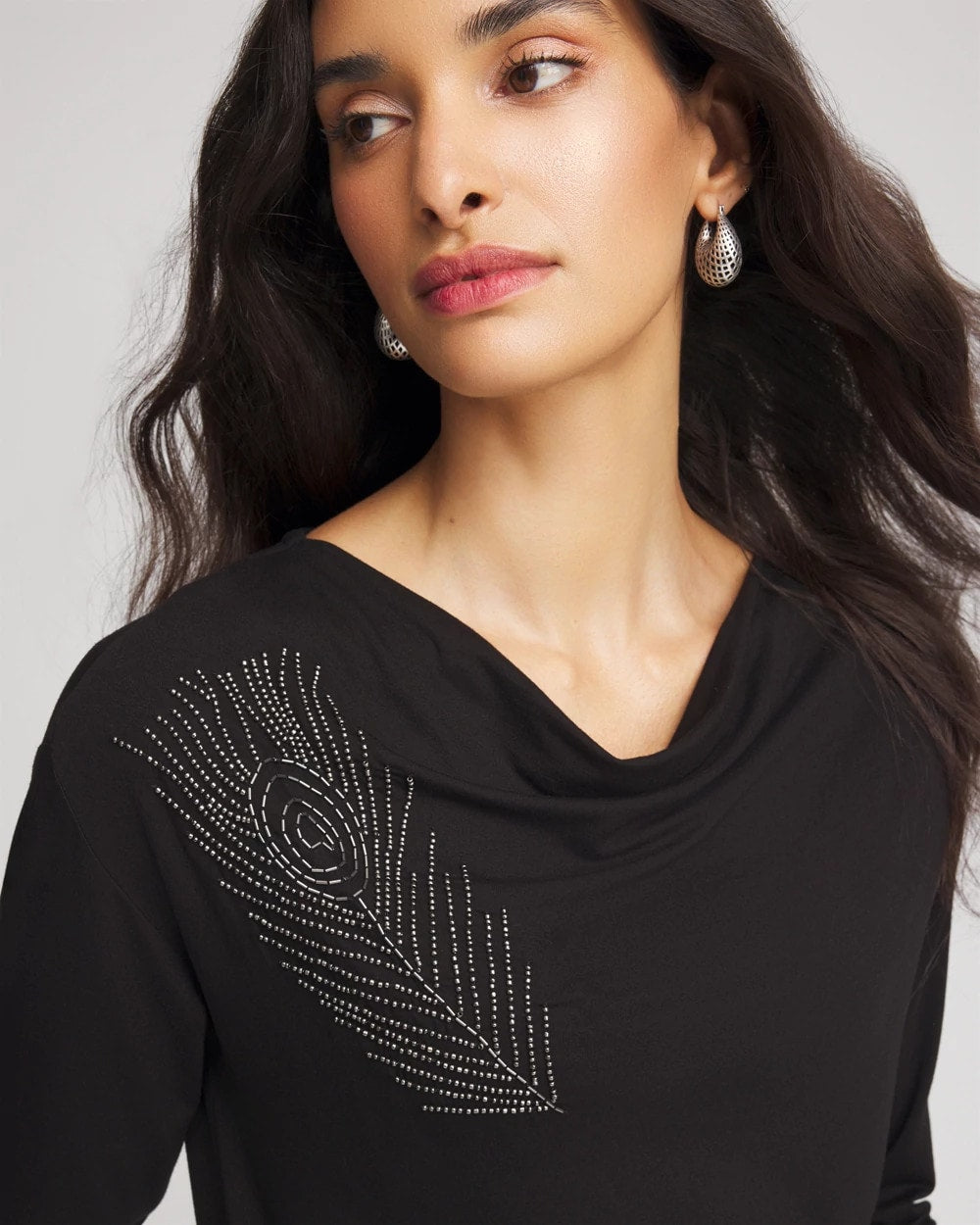 Chico's | Embellished Cowlneck Dolman Tee/ Black