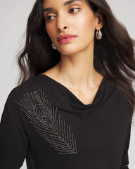 Chico's | Embellished Cowlneck Dolman Tee/ Black