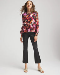 Chico's | Printed Chiffon Peplum Top/ Black