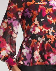 Chico's | Printed Chiffon Peplum Top/ Black