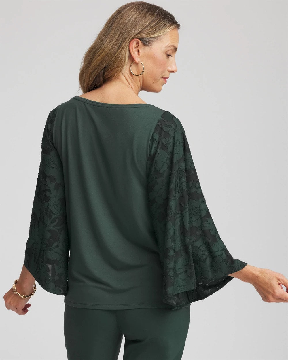 Chico's | Touch of Cool™ Burnout Angel-Sleeved Top/ Darkest Spruce