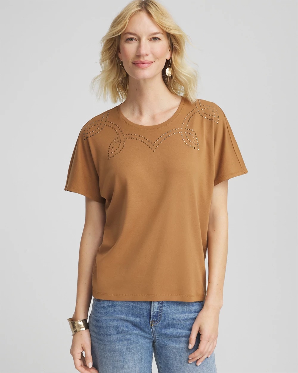Chico's | Studded Tapered Dolman Top/ Burnt Sienna