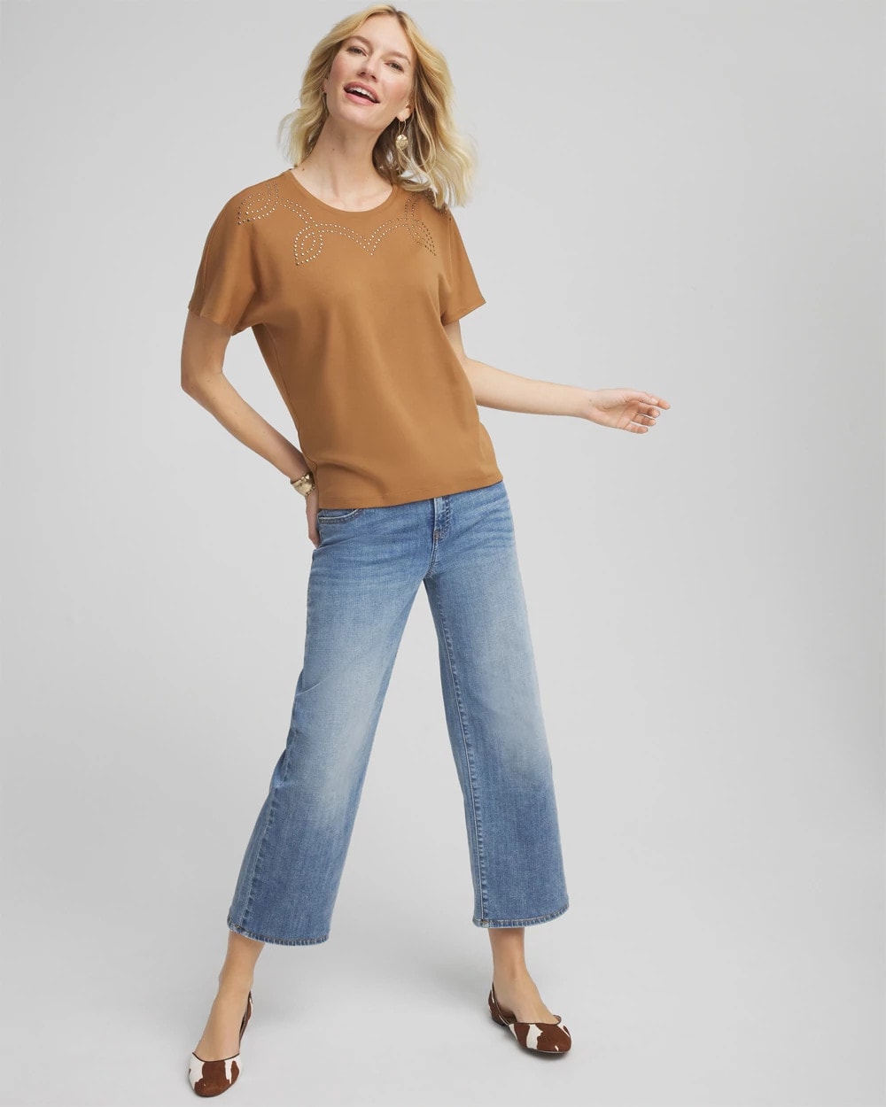 Chico's | Studded Tapered Dolman Top/ Burnt Sienna