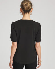 Chico's | Petal-Sleeve Voop Neck Tee/ Black