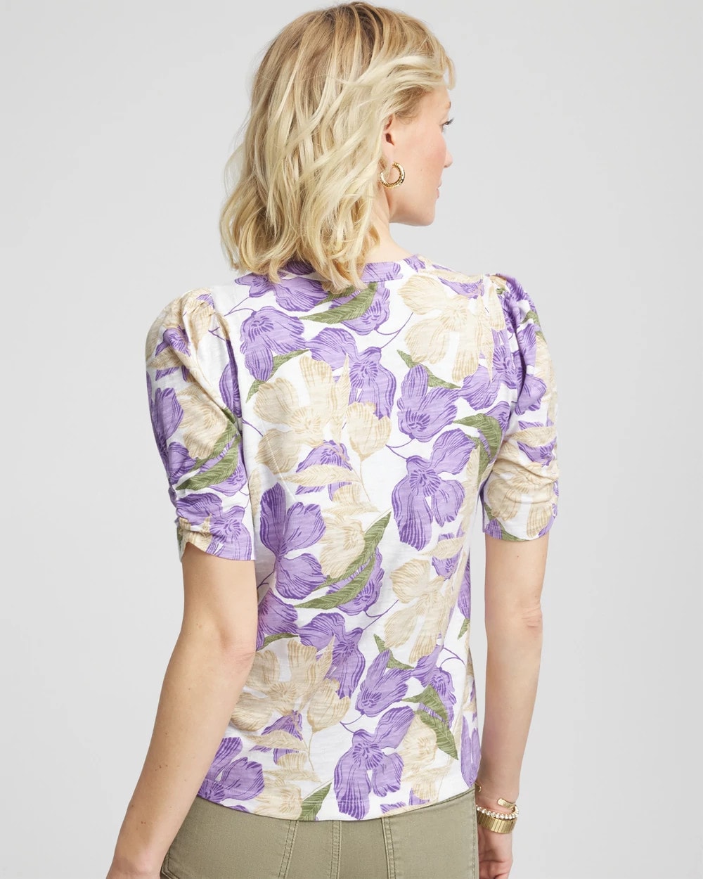 Chico's | Floral Slub Henley Tee/ Alabaster