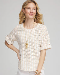 Chico's | Textured Roll Cuff Tee/ Glistening Sand