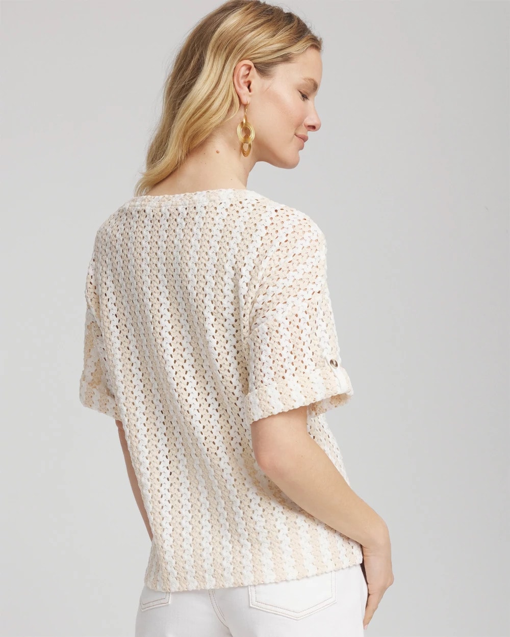 Chico's | Textured Roll Cuff Tee/ Glistening Sand