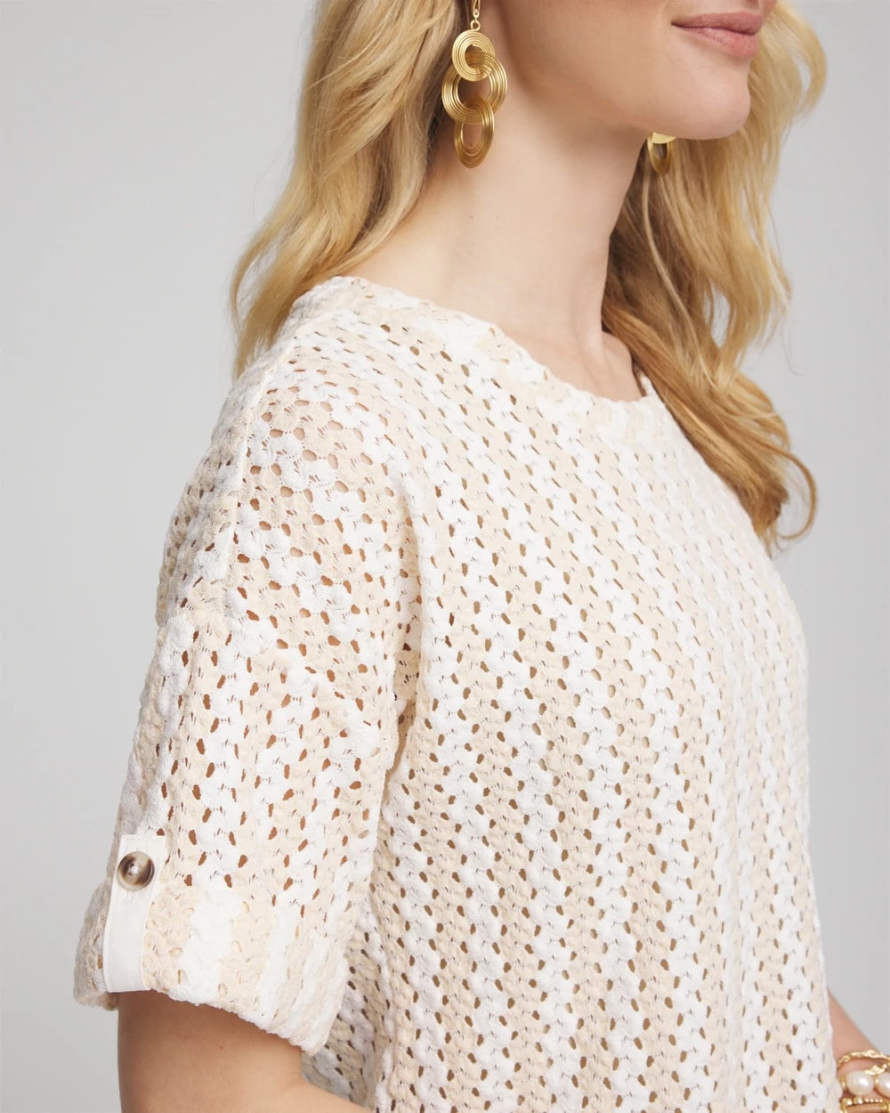 Chico's | Textured Roll Cuff Tee/ Glistening Sand