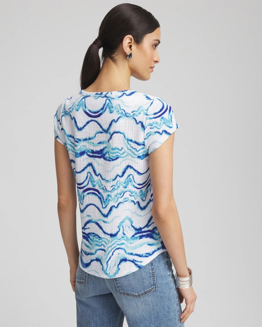 Chico's | Ocean Waves Cap Sleeve Dolman Tee/ Alabaster
