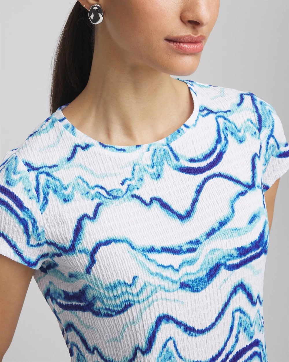 Chico's | Ocean Waves Cap Sleeve Dolman Tee/ Alabaster