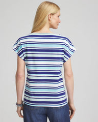 Chico's | Stripe Modern Cap Sleeve Tee/ Paradiso Blue