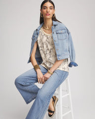 Chico's | Panther Sweater-Trim Linen Tee/ Glistening Sand