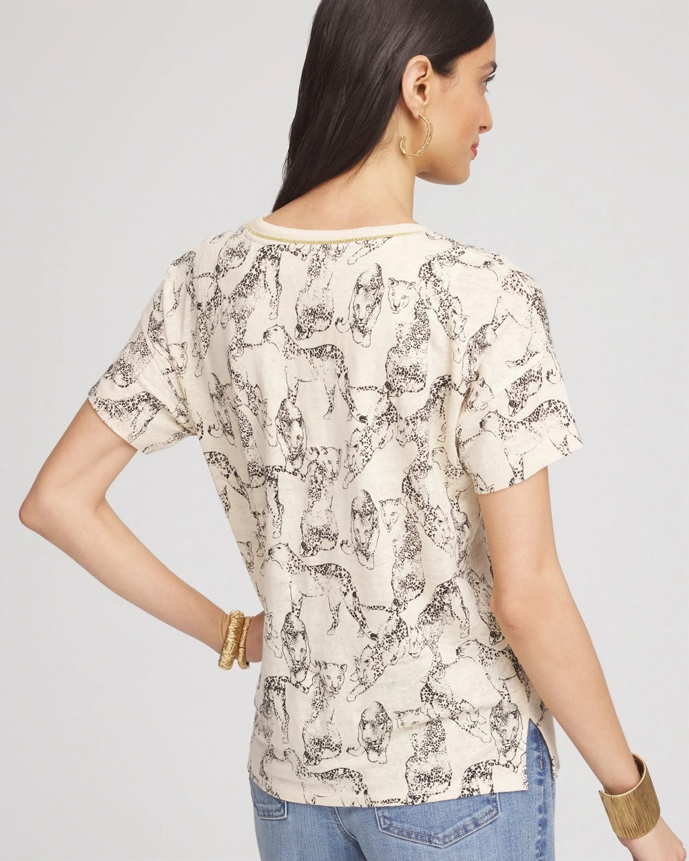 Chico's | Panther Sweater-Trim Linen Tee/ Glistening Sand