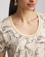 Chico's | Panther Sweater-Trim Linen Tee/ Glistening Sand