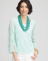 Chico's | Scalloped Hem Lace Top/ Teal Waters