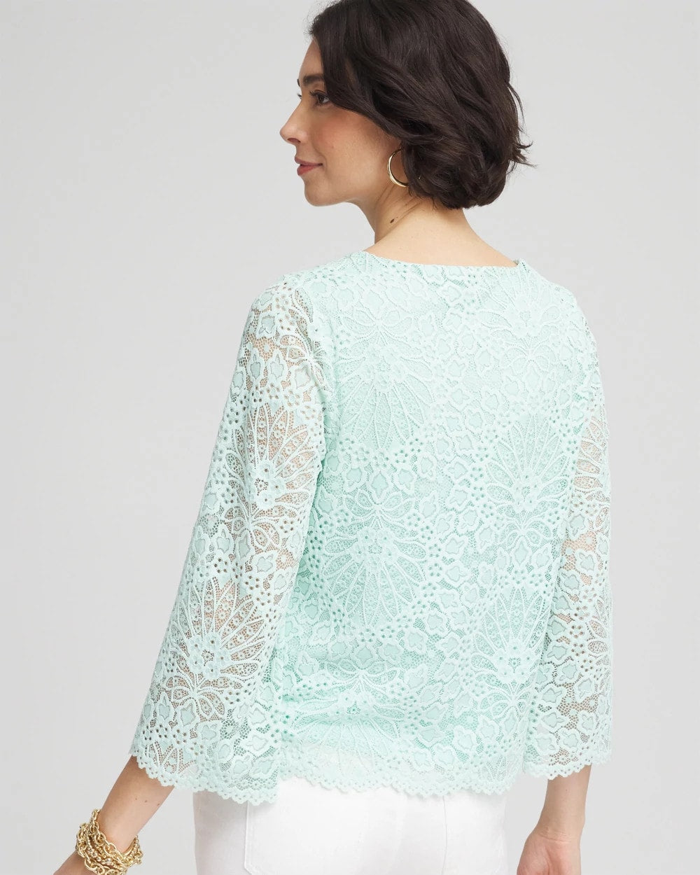 Chico's | Scalloped Hem Lace Top/ Teal Waters