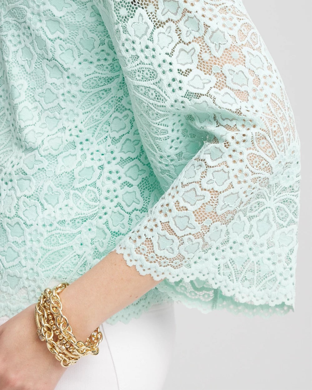 Chico's | Scalloped Hem Lace Top/ Teal Waters