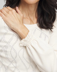 Chico's | Embellished Long-sleeve Top/ English Cream