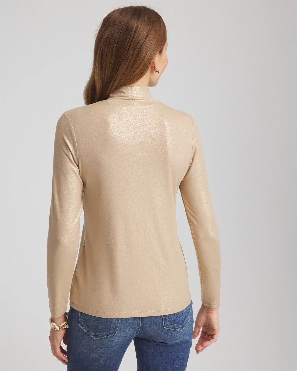 Chico's | Touch of Cool™ Foil Mock Neck Layering Tee/ Champagne Fizz