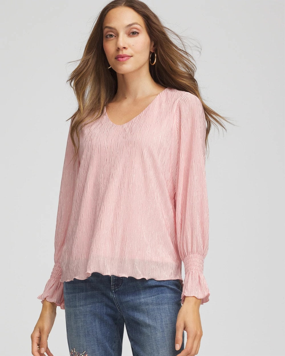 Chico's | Crinkle Bodre Voop Neck Top/ Blushed
