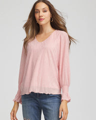 Chico's | Crinkle Bodre Voop Neck Top/ Blushed