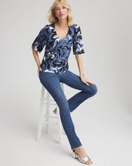 Chico's | Stretch-Knit Flutter-Sleeve Tee/ Blue Lotus