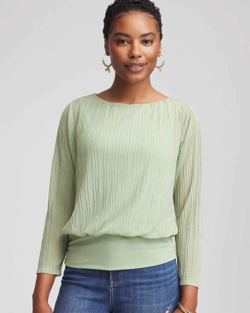 Chico's | Touch of Cool™ Textured Banded-Hem Top/ Sage Meadow