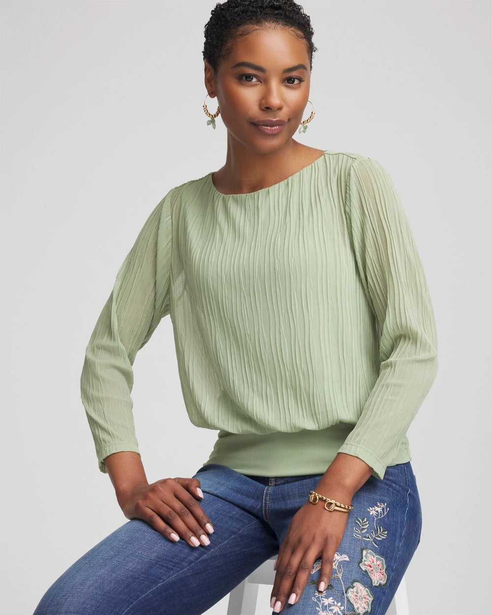 Chico's | Touch of Cool™ Textured Banded-Hem Top/ Sage Meadow