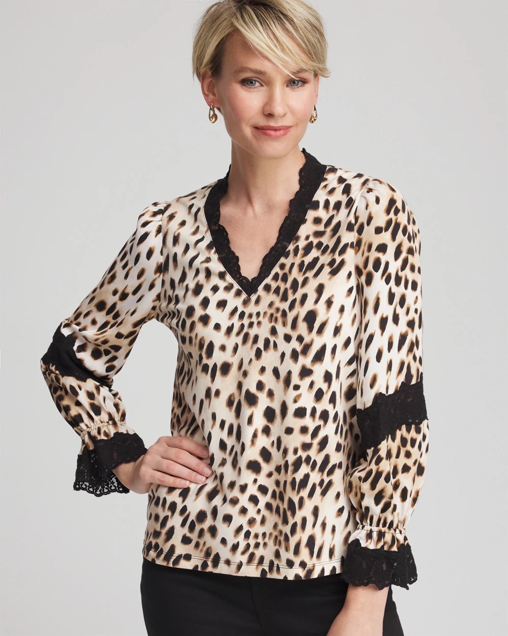 Chico's | Animal Print Long-Sleeved Top/ English Cream
