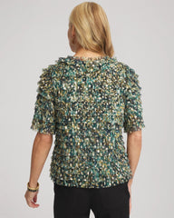 Chico's | Foiled Mesh Ruffle Crop Tee/ Darkest Spruce
