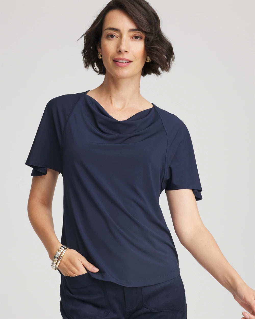 Chico's | Jersey Knit Cowlneck Tee/ Passport Blue
